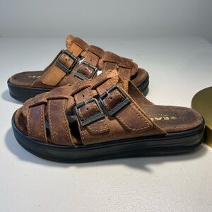 Y2K Eastland Brown Leather Double-Buckle Slide Sandals SZ 7
